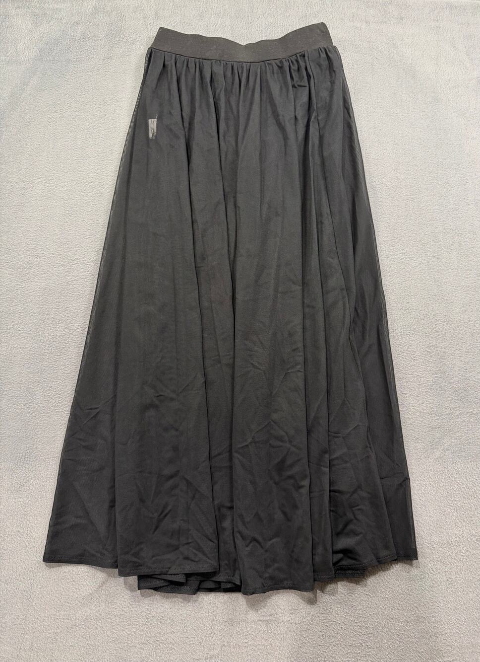 CBR Mesh Maxi Skirt Small Black Sheer Overlay Pleated Elastic Waist‎